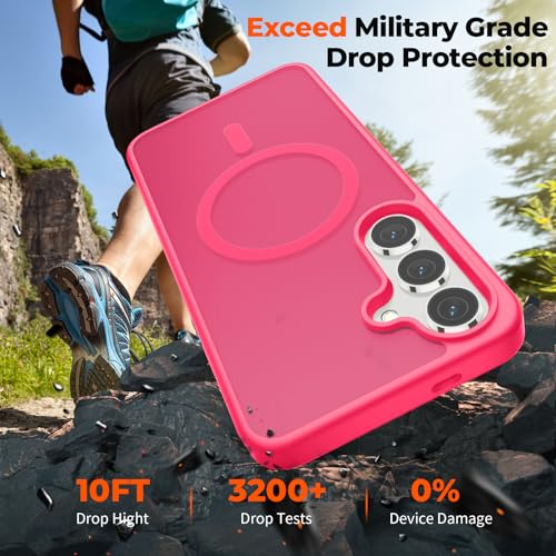 Image of SUPFINE Magnetic for Samsung Galaxy S24 Case / S25 Case with Screen Protector, (Built-in Magnets) (Military Grade Drop Protection) Slim Translucent Shockproof Phone Case,Hot Pink