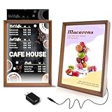 A4 Size LED Acrylic Sign Holder with Walnut Wood Base Frame, Light Up Menu Board Stand, Backlit Poster Display Light Box for Restaurants, Bars, Offices