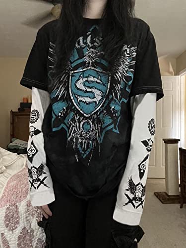 Women Teen Girls Fairy Grunge Clothes Y2k Long Sleeve Baggy Shirt Graphic Vintage Streetwear T-Shirt2