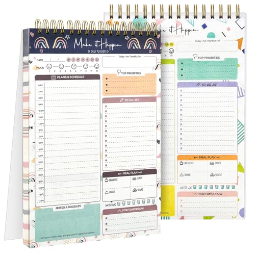 ADHD Daily Planner Notepad - 104 Undated Tear-Off Sheets for Neurodivergent Adults - Productivity Planner & Task Management Pad - Pack of 2 (208 Pages Total) - Colourful Note Pad