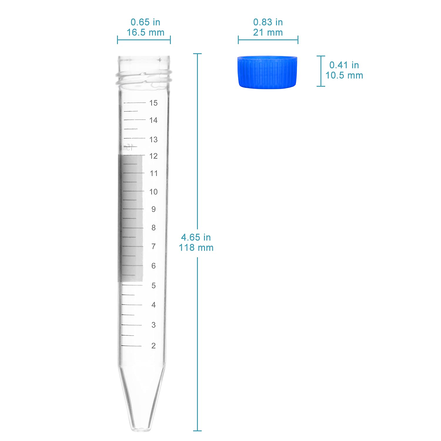 stonylab Micro Provette per Centrifughe, Plastica Trasparente Graduata di Polipropilene da 15ml con Tappo Piatto, Provette da Laboratorio Conical Centrifuge Tubes (15ml, 50 Packs)
