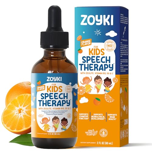 Zoyki Speech Therapy Drops for Kids - Speech Support Supplement for Communication Delay Cognitive Function Language & Brain Development with Zeolite Vitamins B12 D3 C - Sugar Free Gluten-Free Vegan