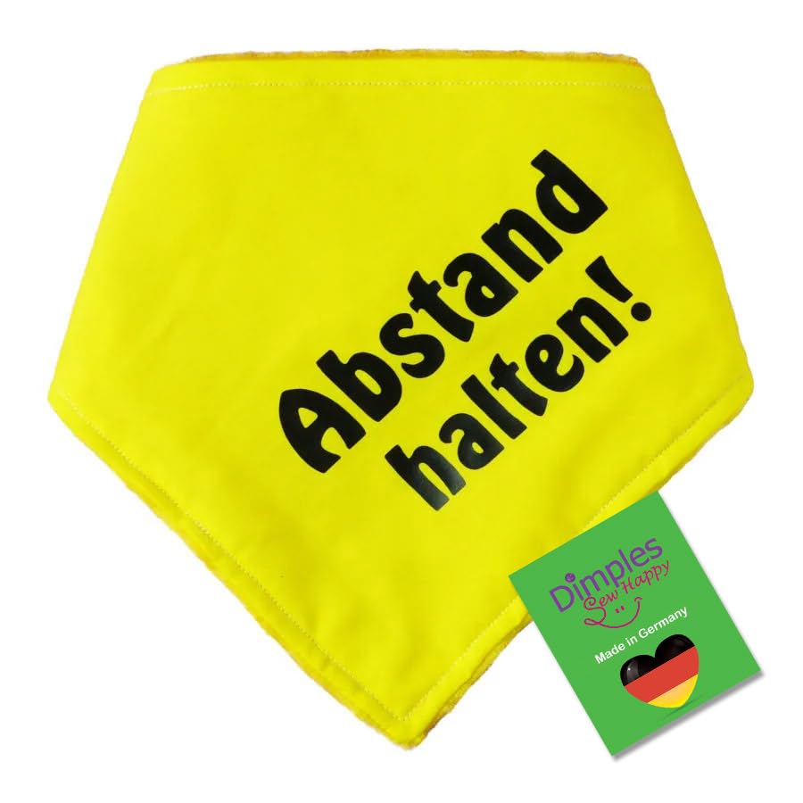 Dimples Hundehalstuch Gelb - Abstand Halten - Bitte Hund Nicht anfassen - Warn Halstuch, Bandana, Dreieckstuch für Hunde, die nervös, ängstlich, läufig, bissig oder in Ausbildung sind, Geschenk 30cm