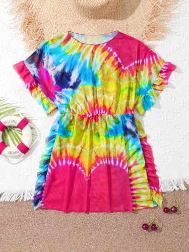 Milumia Girl's Tie Dye Mesh Beach Coverups Ruffle Swimsuit Swimwear Cover Up3