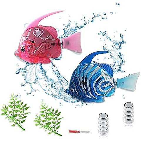 Aimisite Swimming Robot Fish for Cats, 2Pcs Interactive Cat Toys Fish Tank Toy with LED Light Swimming Bath Electronic Fish Toy (Blue+Red) Cover