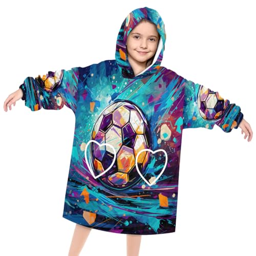 Kids Blanket Hoodie Colorful Football Wearable Blanket Hoodie Oversized Hooded Blanket, Sweatshirt Blanket with Pockets Soft Warm Kids Hooded Blanket for Girls, Boys