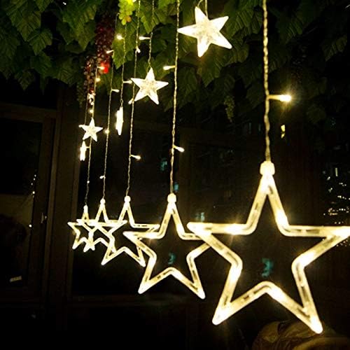 AtnePStar Curtain Lights 138 LED with 8 Flashing Modes Christmas Birthday Decorations (12 Stars, Warm White)…