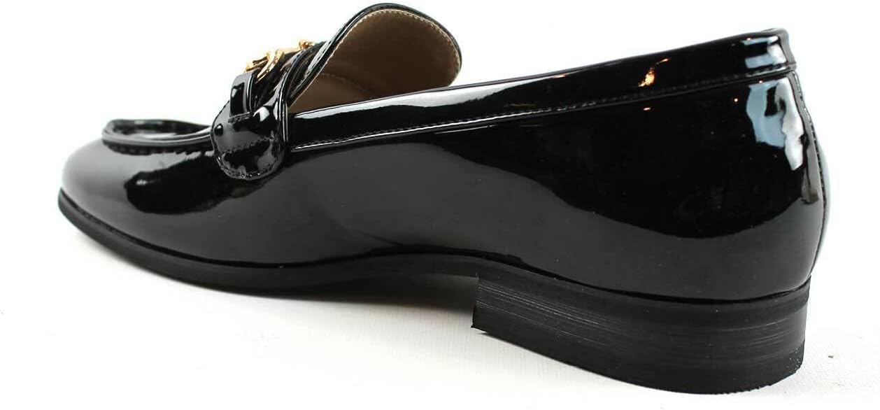 Men's Dress Shoes Patent Black Loafer with Gold Buckle Slip On Formal Modern Classic (us_Footwear_Size_System, Adult, Men, Numeric, Medium, Numeric_8)