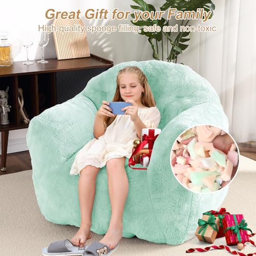 Image of GarveeHome Bean Bag Chair, 39 inch Bean Bag Chairs for Adults Kids, Soft Green Beanbag Sofa Chair High-Density Foam Filled Cozy Bean Bag Couch with Armrests for Living Room Bedroom