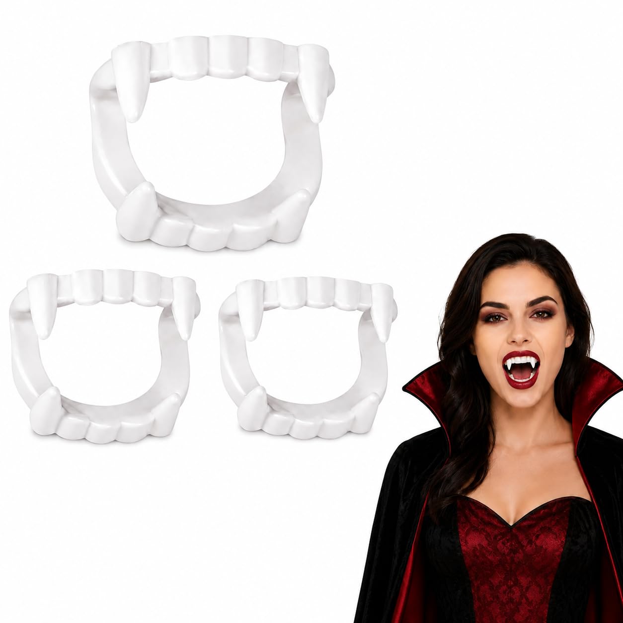 3 Pcs Halloween Vampire Teeth, Reusable Dracula Teeth For Kids Adult, Vampire Plastic Fake Fangs, Cosplay White Fang Fangs for Dracula Werewolf for Cosplay Werewolf Zombie Halloween Party Props