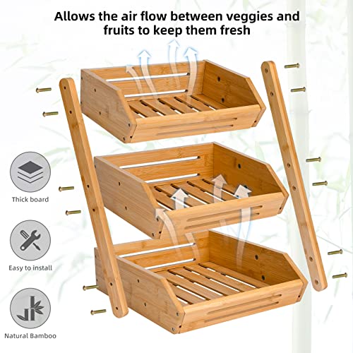 VIKEYHOME 3-Tier Bamboo Fruit Basket for Kitchen - 16" Tall Produce Stand by VIKEYHOME - Used condition - Image 8