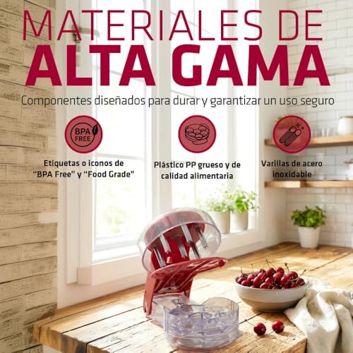 Miniatura 5 de Deshuesador De Cerezas Multifunción De Acero Inoxidable Y Plástico Sin Bpa Con Capacidad Para 6 Frutas - Accesorio De Cocina Práctico Y Duradero - Utensilio Manual Para Cocina 3-Stars