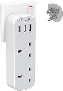 UK to US Plug Adaptor, TESSAN USA Travel Adapter with 3 USB, UK to USA Plug Adaptor, 5 in 1 American Plug Adaptor UK to US from UK to USA, America, Mexico, Canada, Thailand Type B Travel Adapter