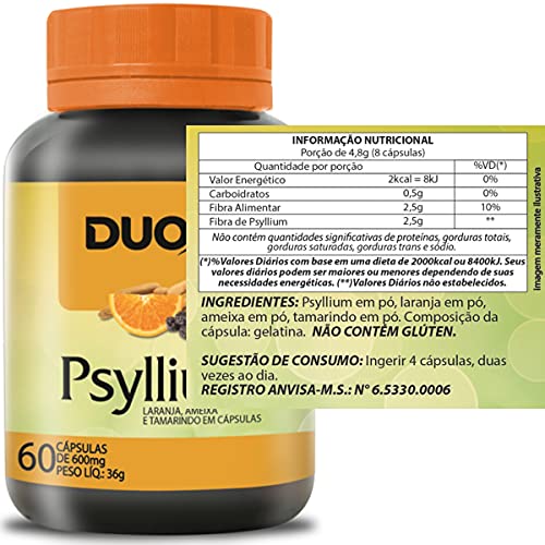 Psyllium Com Laranja, Ameixa e Tamarindo 60 Cápsulas - Duom