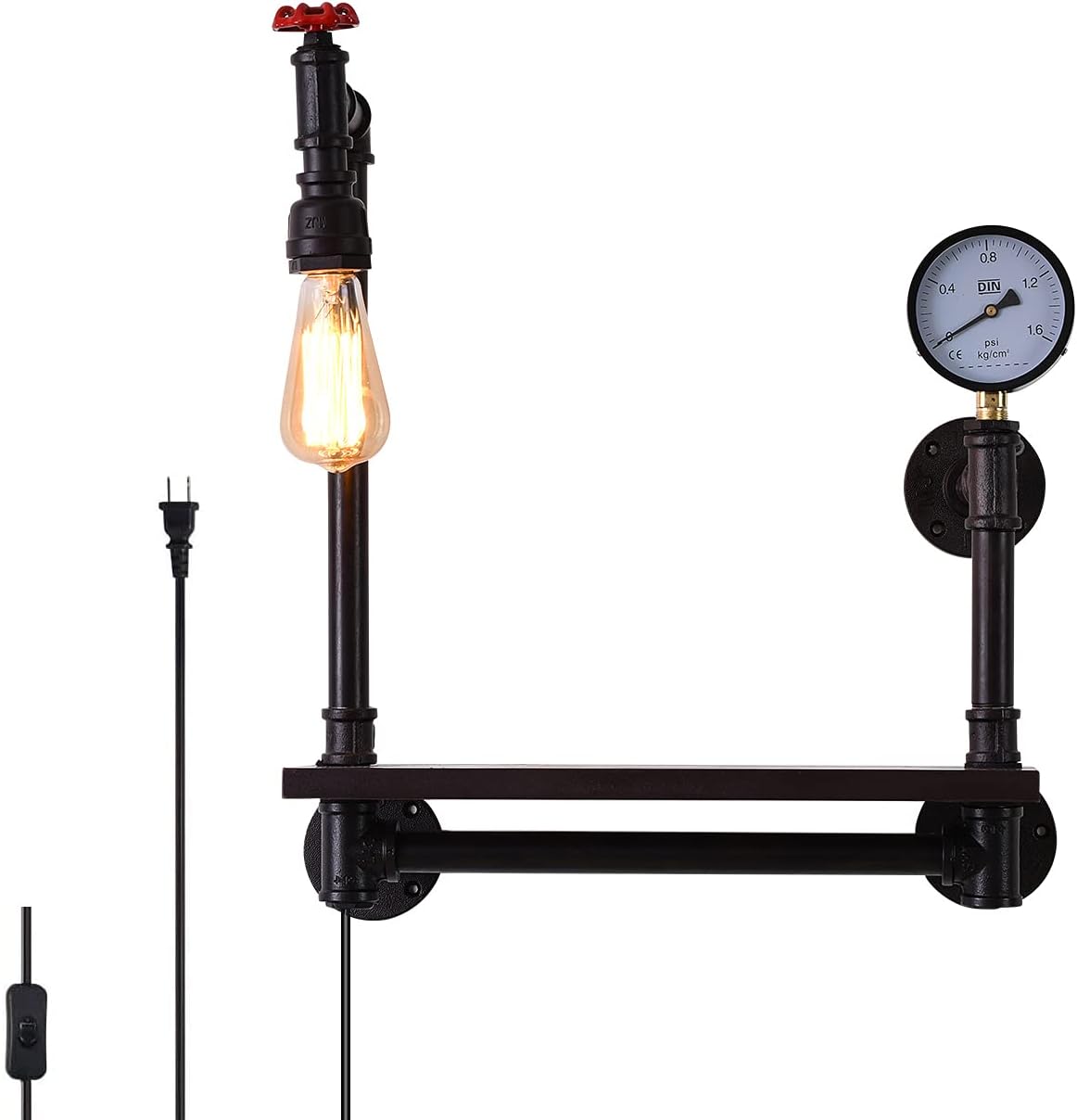 Industrial Plug in Wall Light E26 Base Edison Wire Retro Style Vintage Wall Lights with 5.9Ft Adjustable Plug in Cord Rustic Wall Sconce Fixture for Headboard Bedroom Porch - Cage