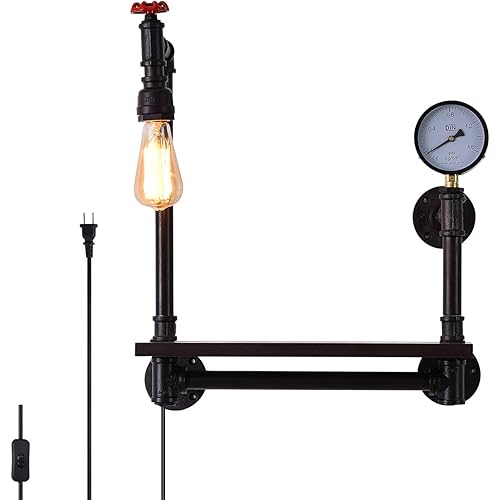 Farmhouse Rustic Wall Decor Light With E26 Base Edison Retro Industrial Style Vintage Wall Lamp With 5.9Ft Wire Adjustable Plug in Cord Wall Lanterns for Farmhouse Living Room Wall Decor (Shelf)