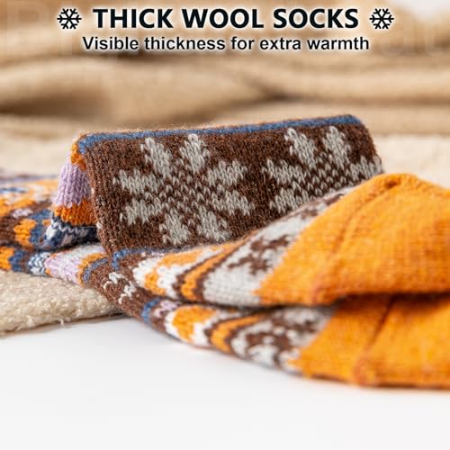 Image of IIG 5 Pairs Women's Vintage Style Thick Wool Warm Winter Crew Socks