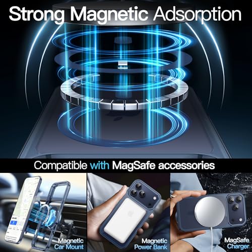 Image of JETech Magnetic Case for iPhone 17 Pro Max 6.9-Inch Compatible with MagSafe, Shockproof Phone Bumper Cover, Anti-Scratch Clear Back (Deep Blue)