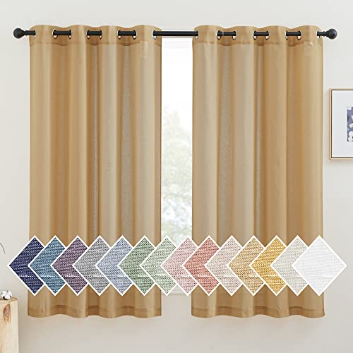 NICETOWN Desert Yellow Curtains for Bedroom, Grommet Semi Sheer Linen Window Curtains & Drapes Privacy with Light Filtering for Kids Room/Boys, 2 Panels, W52 x L63