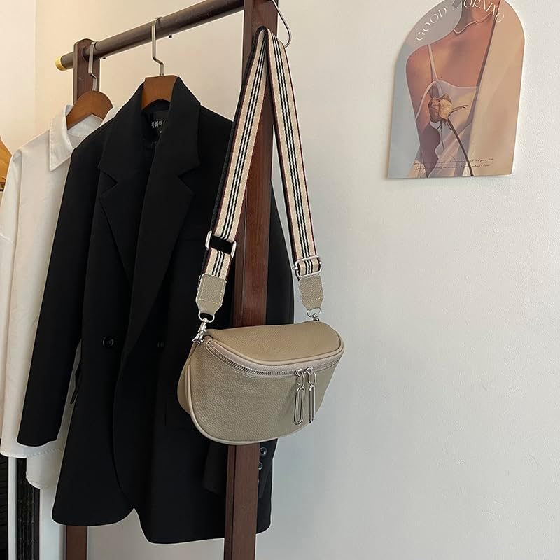 Leather Fanny Pack for Women - Minimalist Crossbody Sling Bag | Genuine Leather Chest Belt Bum Bag Waist Purse (Khaki) - Image 9
