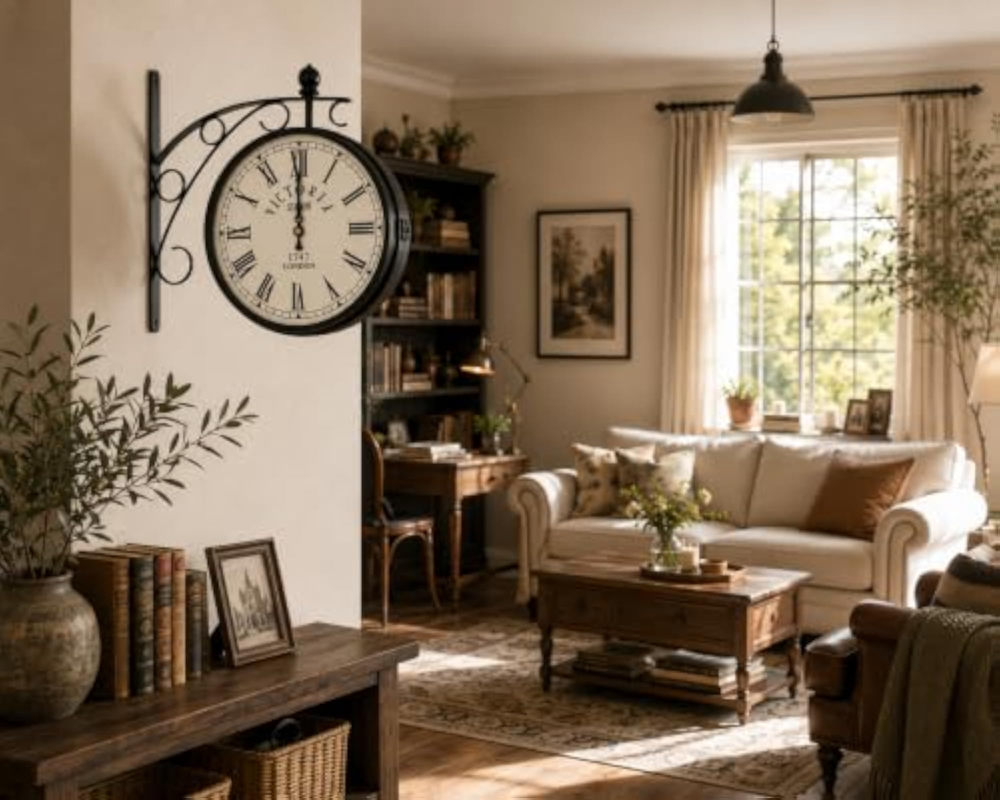 Double Sided Station Wall Clock, 10 Inch Metal Design