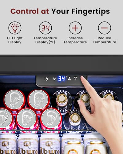 Image of Feelfunn Wine Cooler Refrigerator - 26 Bottle 126 Can Mini Wine Fridge with Glass Door for Beer Soda Water Drink, Small Wine Cellar Beverage Refrigerator for Bedroom Office Home Bar Dorm, 3.2 Cu.Ft