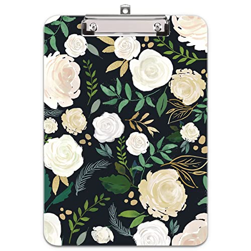 Hongri Bonito portapapeles de plástico, tamaño carta para estudiantes, profesores, mujeres y niños, clip de perfil bajo, patrón decorativo, tamaño 9 x 12.5 pulgadas, clavel