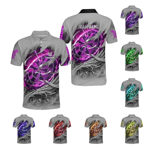 SHAANT Personalized Darts Shirts for Men, Dart Shirts for Men Women, Gifts for Darts Players for Teams, Custom Team Name Multicolor Skull Polo Shirt for Dart Lovers