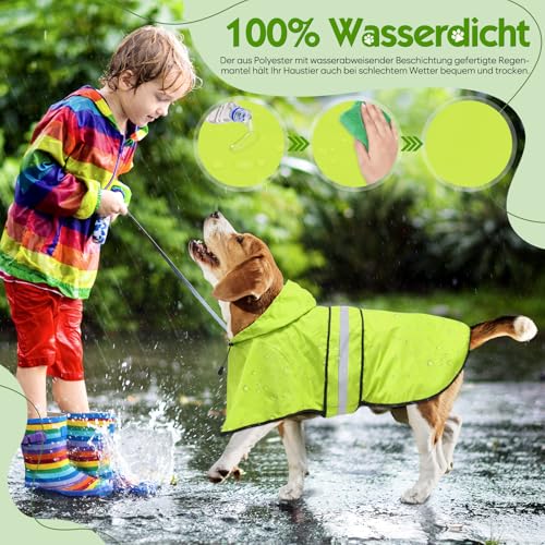 Weesiber Hunderegenmantel, Reflektierender Hund Regenmantel mit Leinenloch, wasserdichte Regenjacke Hunde Verstellbarer Hundeponcho Mit Kapuze (XL, Grün)