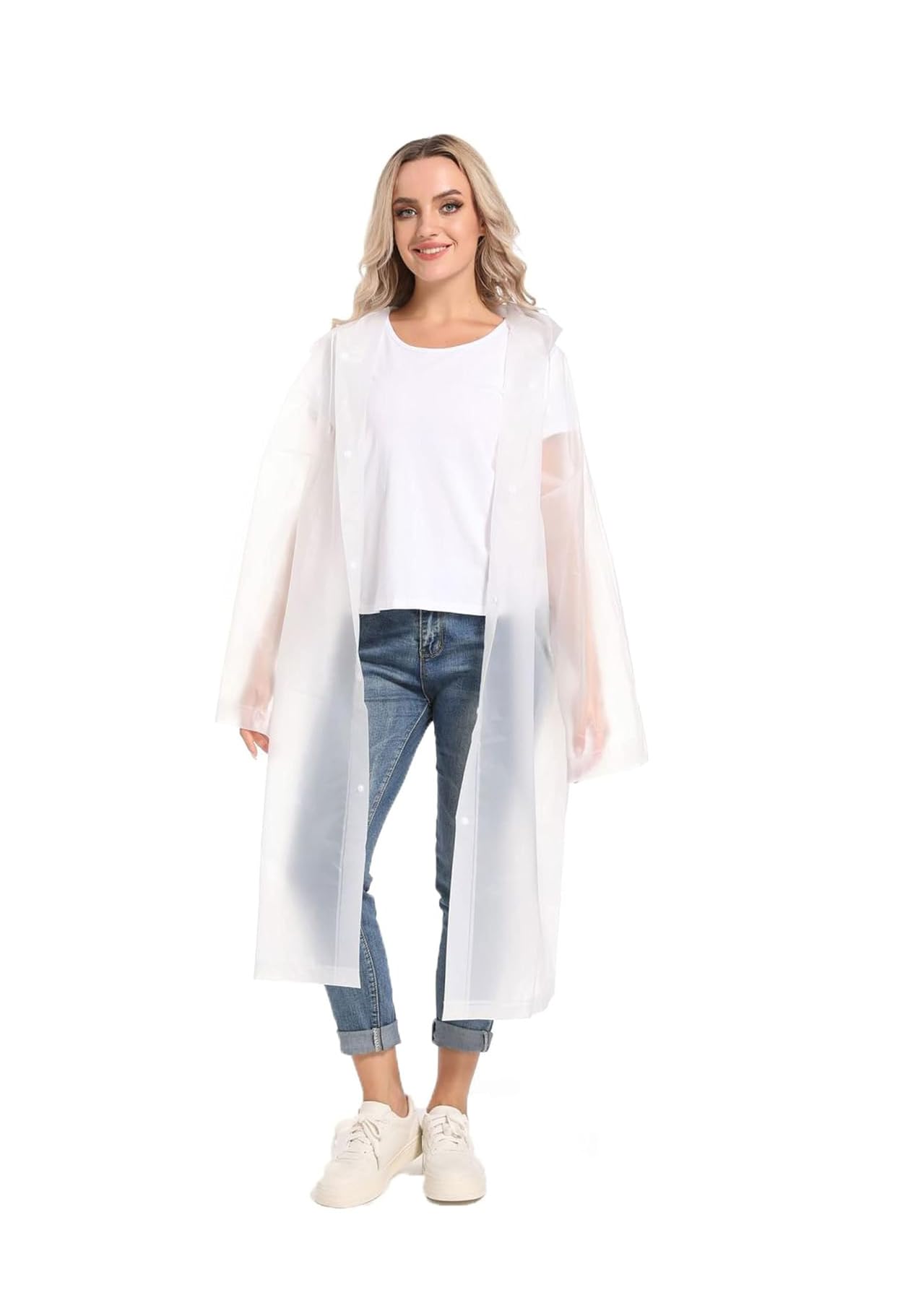 Women's Solid Polyester Double Layer Long Ponchu Raincoat (Free Size, White)-image-13