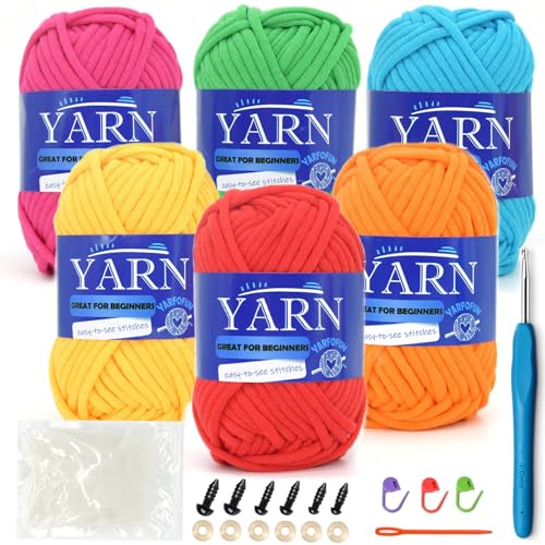 Image of 6 Pack Beginners Crochet Yarn Cotton for Beginners Crocheting and Knitting Cotton Nylon Blend Easy Yarn for Beginner Crochet Kit-Bright Series