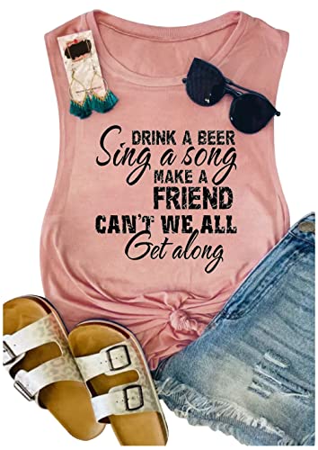 Women Country Music Sleeveless Tank Tops Funny Letter Vacation Tanks Summer Casual Beach Holiday Shirt (XXL, Pink)