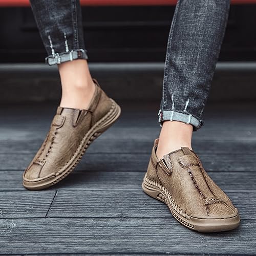 Men's Italian Handmade Casual Slip On Loafers,Non-Slip Soft Sole Leather Dressy Sneakers Outdoor Driving Walking Shoes3