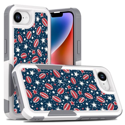 Candykisscase Case for iPhone 16E, Unique Sports Design Shock-Absorption Hard PC and Inner Silicone Hybrid Dual Layer Armor Defender Case for iPhone 16E (American Football Background) White - image 1