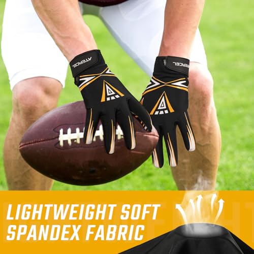 ATERCEL Football Gloves Men Football Receiver Gloves, Enhanced Performance and High Grip Rugby Glove for Adults and Youth（Black，X-Large） — view 4