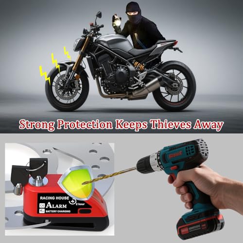 Motorcycle Alarm disc Brake Lock - USB Rechargeable, 130 Decibel Sound, Anti-Theft and Waterproof, Suitable for Various Bicycle and Motorcycle Models. with Reminder Rope and hex Wrench. (Red)