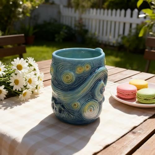 Taza grande de cerámica pintada a mano cielo estrellado miniatura 5
