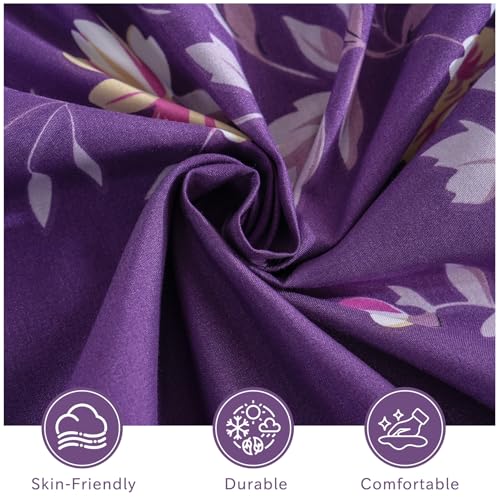 Bedlifes King Size Extra Deep Pocket Sheet Sets - Fits Mattresses Up to 18-24" Thick, 4-Piece Microfiber Set with 1800 Thread Count, Soft, Smooth, Breathable, Featuring Dark Purple Floral