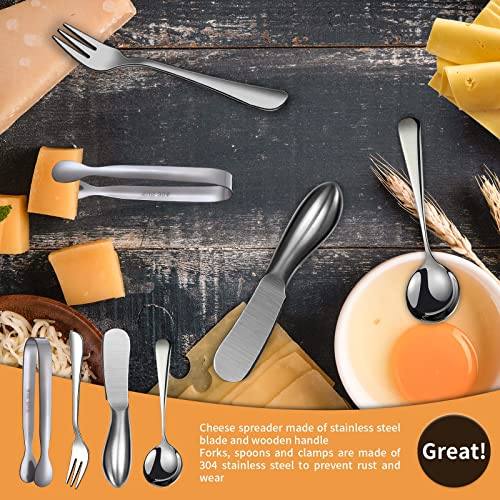 Guze-Us Charcuterie Accessories (14 Pcs), Cheese Spreaders For Charcuterie Board, Mini Serving Spoons, Forks And Mini Serving Tongs - Charcuterie Utensils For Butter, Cheese And Pastry Making #TOP2