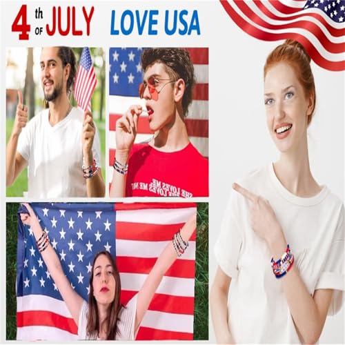 4th of July Bracelets Accessories-American Flag Friendship Love Bracelets, Red White Blue, 9 Piece Set, Patriotic USA Jewelry for Men Women2