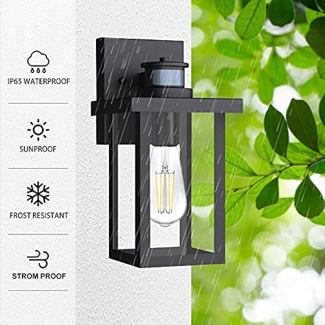 WIHTU Upgraded Motion Sensor Outdoor Wall Lights, Dusk to Dawn Exterior Light Fixtures, Front Porch Light with Matte Black Finish, Anti Rust Wall Lamp, Wall Sconce for Garage, House