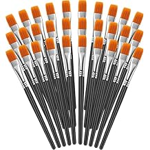 YGAOHF 30 Pcs Small Flat Paint Brushes for Touch Up, 0.27" Width Black Craft Brushes for Acrylic Watercolor Face Painting Detail Work