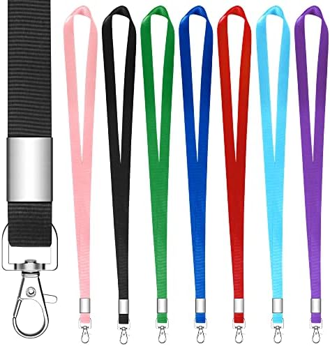 Lanyard Neck Strap, 7 Pcs Office Lanyard Badge Lanyards with for Holding a Name Badge, ID Card or Keys Red, Blue, Black, Sky Blue, Pink, Purple, Green