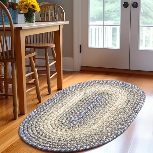 Super-Area-Rugs-2X3-Blue-Oval-Braided-Rug-Ridgewood-Primitive-Decor-Carpet-Indoor-Outdoor-2-X-3-Oval-Made-in-USA-Entry-Way-Washable-Doorway-Rug Super Area Rugs 2X3 Blue Oval Braided Rug Ridgewood Primitive Decor Carpet Indoor Outdoor 2 X 3 Oval Made in USA Entry Way Washable Doorway Rug