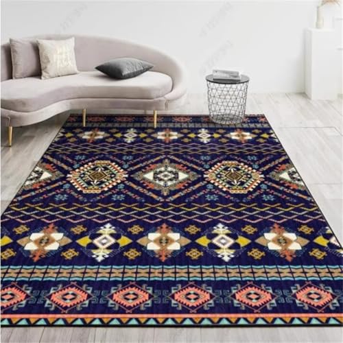 Tapis doux chambre design bleu 60x90 tissé plat lavable - 2