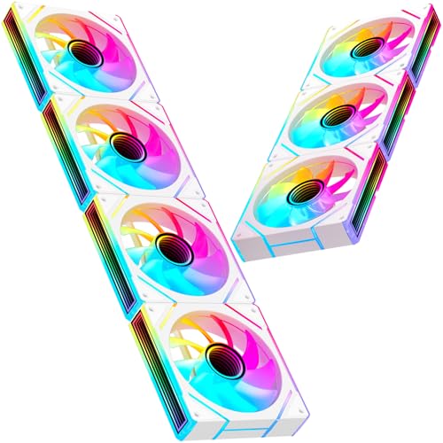 Image of 7PCS ARGB Fan- 4 Forward Fans +3 Reverse Fans，28 LED,120mm 4pin PWM Silent Computer Case Cooler Fan,Up to 1,500RPM PC Cooling,White