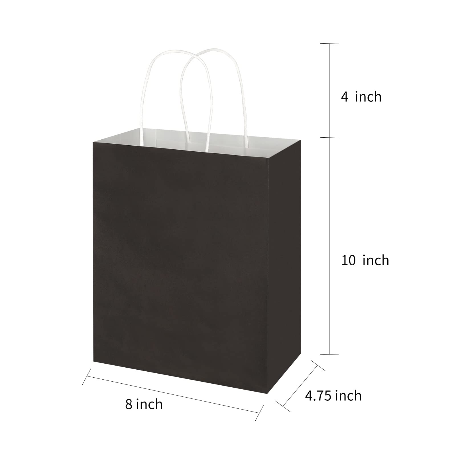Toovip Paquete de 100 bolsas de papel kraft negras medianas de 8 x 4.75 x 10 pulgadas con asas a granel, bolsas de regalo para recuerdos de comestibles, fiestas al por menor, cumpleaños, compras