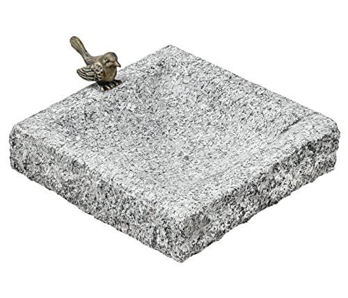Dehner Vogeltränke eckig, mit Bronze-Vogel, 30 x 30 x 7 cm, Granit,...