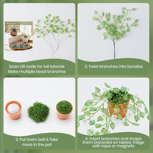 Image of PATPAT 1050Pcs+ Beads Kit for DIY Beaded Planter Kit, Green Glass Bead Hanging Plant Ornament Making Set with DIY Craft Supplies Tools for Home Decor and Garden Decor