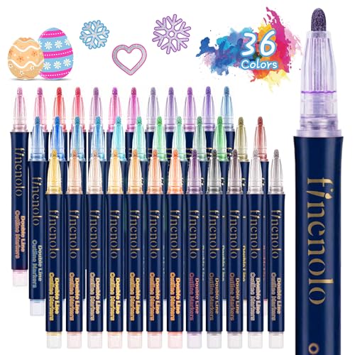 finenolo 36 Colors Double Line Outline Markers Shimmer Outline Marker Pen Set with Metallic & Glitter Effects Self-Outline Shimmer Markers for Card Making DIY Art and Doodling
